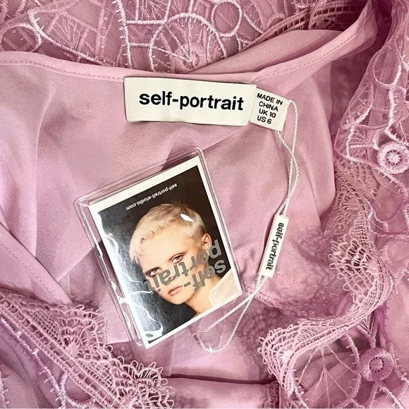 NWT SELF PORTRAIT Lilac Crochet Mesh Lace Tiered Ruffle Fairycore Maxi Dress 6 - Picture 10 of 16